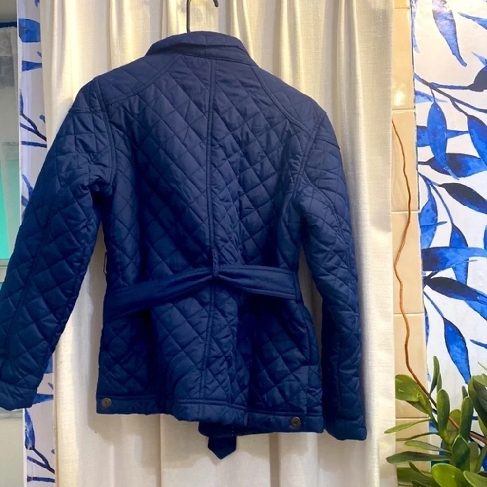 NWT Girls Tommy Hilfiger Blue Quilted with Belt All Weather Snap Up Jacket XL